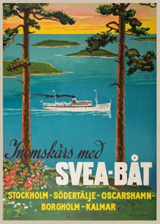 affisch Inomskärs med sommarbåt svea södertälje, oscarshamn, borgholm kalmar sveabåt 