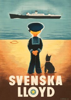 Svenska Lloyd ”Önskedrömmen” Erik Heffer, 1944 Affisch, retro-poster, reseaffisch Vintage, turist poster turistaffisch, Sverigeaffisch, sverigeposter